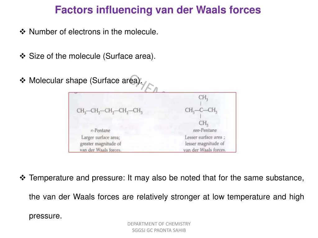 factors influencing van der waals forces