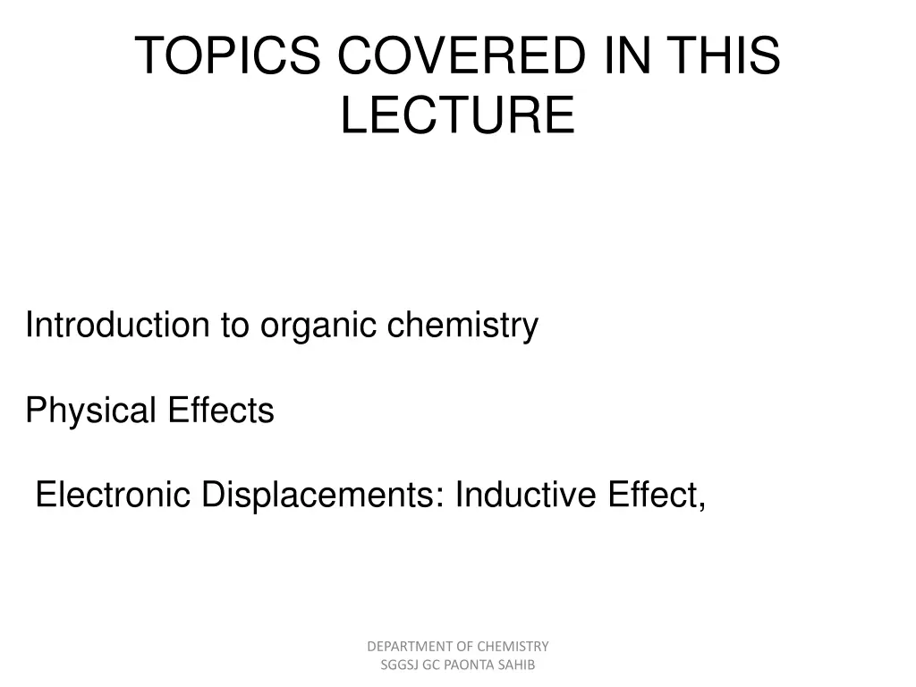 topics covered in this lecture