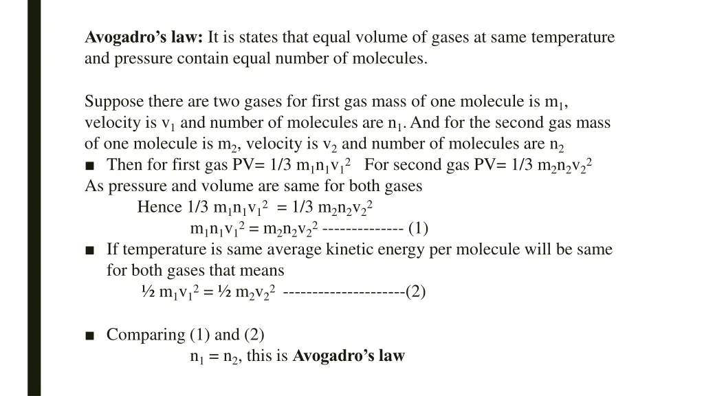 avogadro s law it is states that equal volume