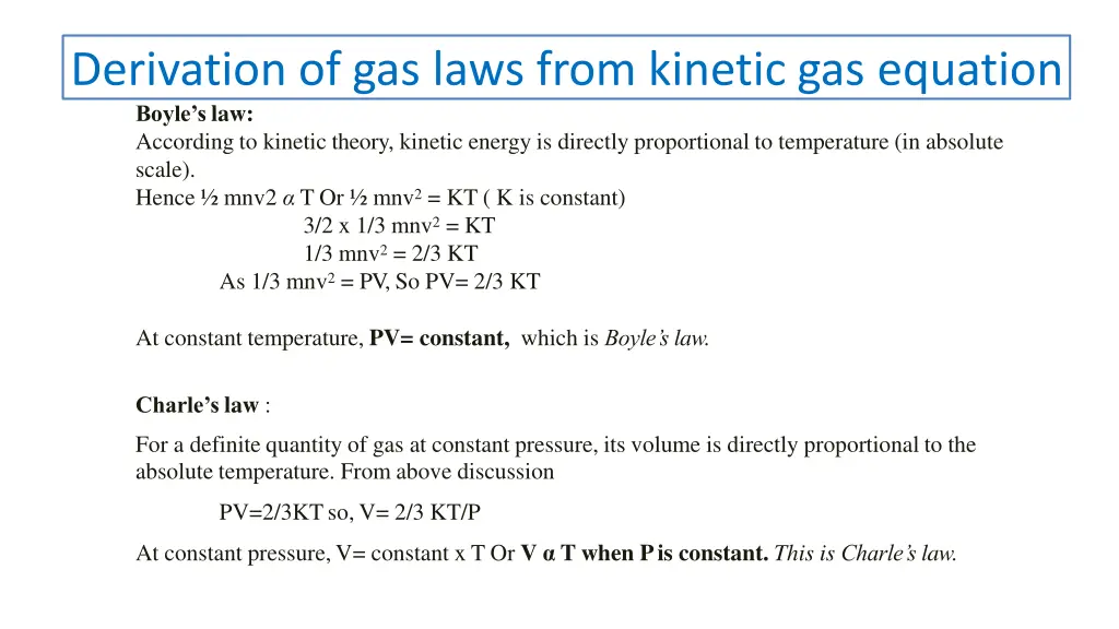 derivation of gas laws from kinetic gas equation