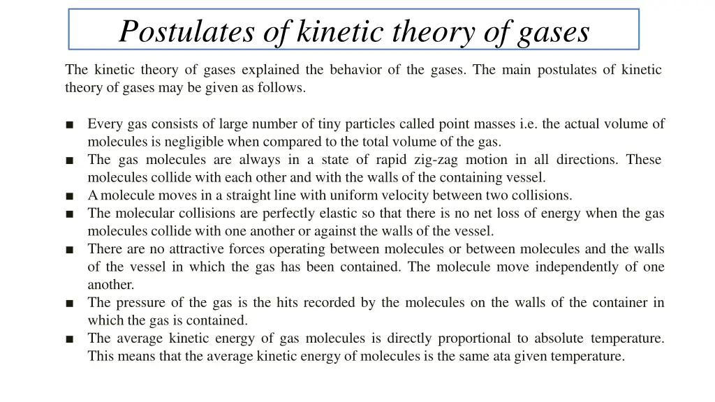 postulates of kinetic theory of gases