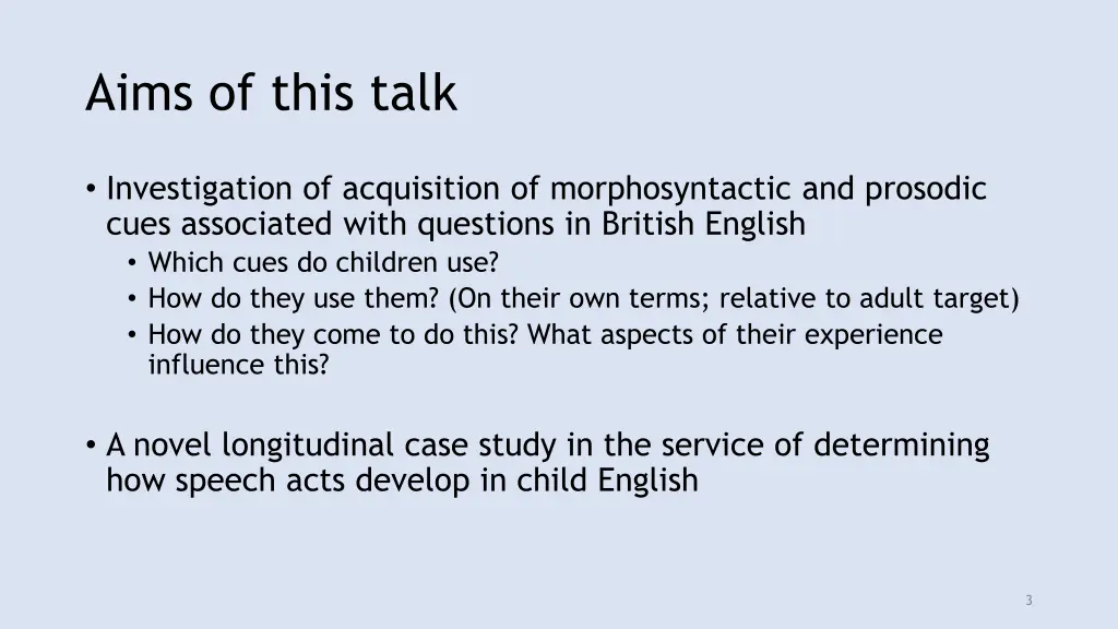aims of this talk