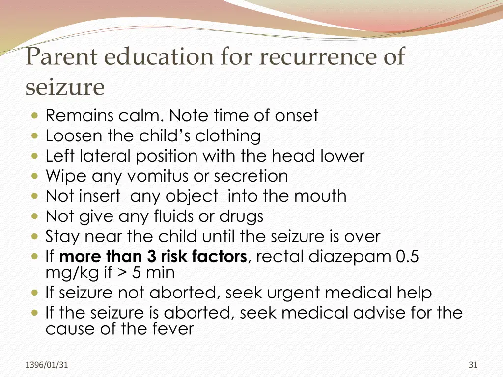 parent education for recurrence of seizure