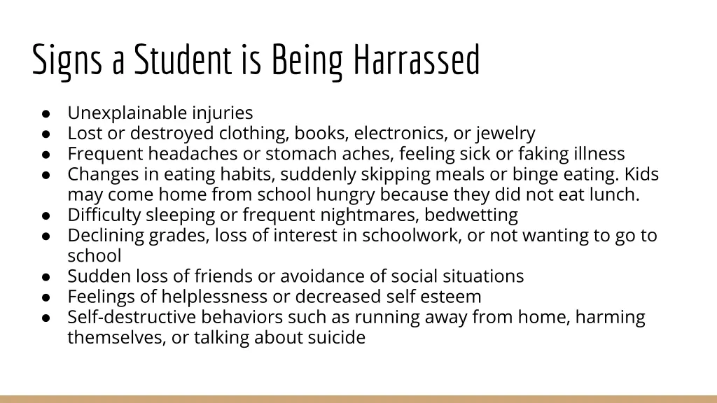 signs a student is being harrassed