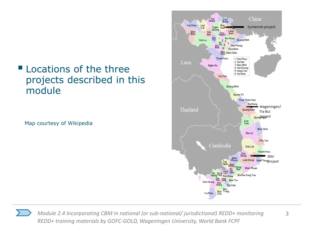 locations of the three projects described in this