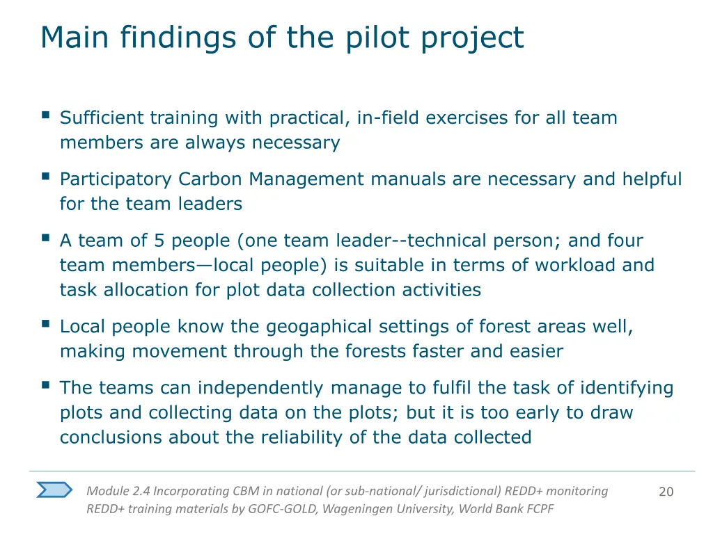 main findings of the pilot project