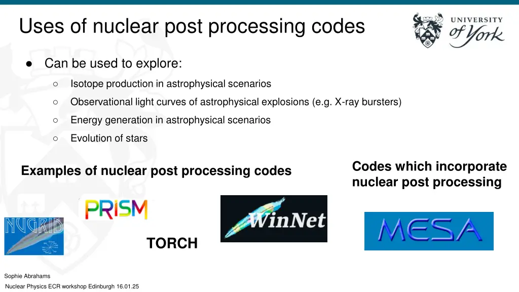uses of nuclear post processing codes