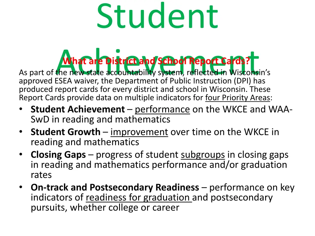 student achievement approved esea waiver