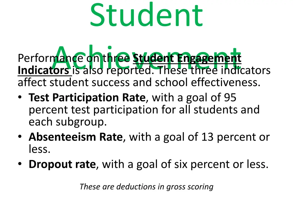 student achievement indicators is also reported
