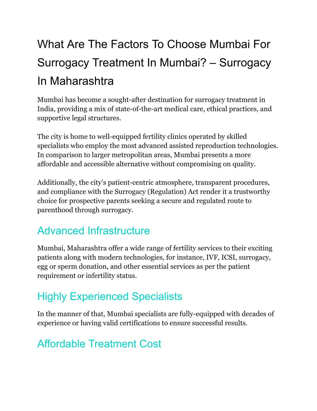 what are the factors to choose mumbai