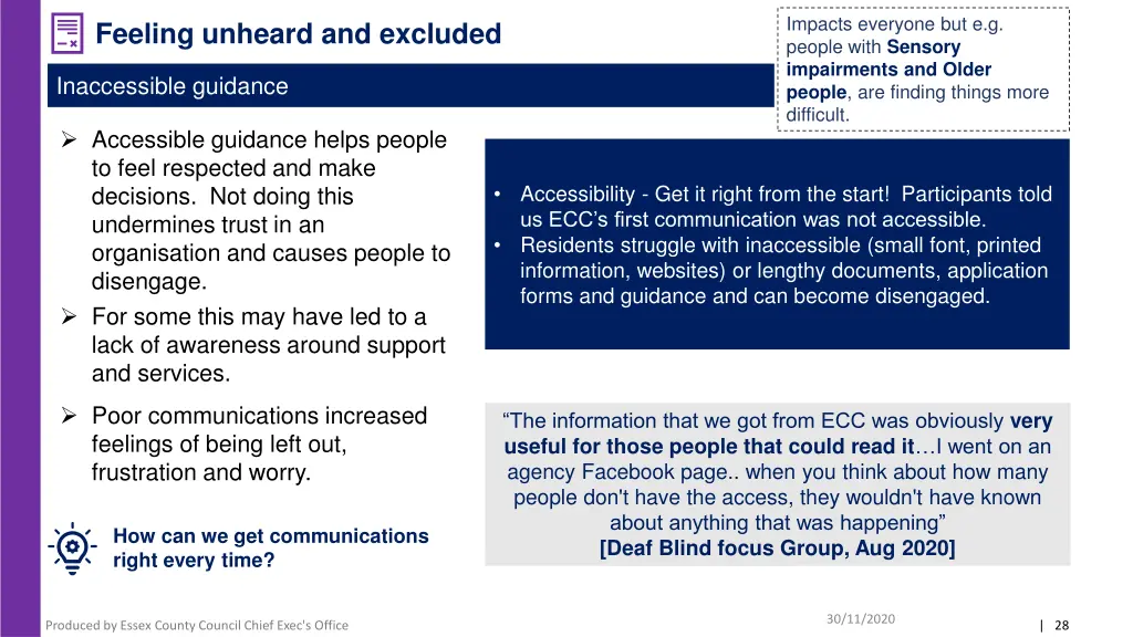 impacts everyone but e g people with sensory