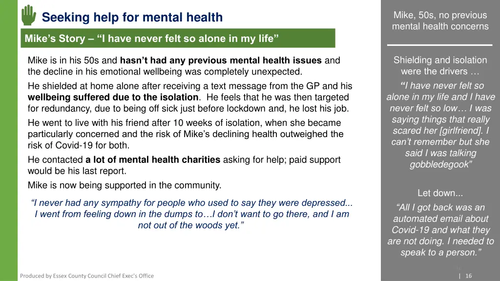 mike 50s no previous mental health concerns