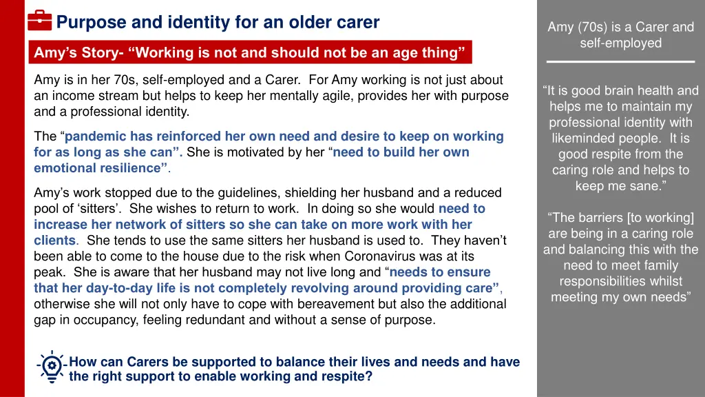 purpose and identity for an older carer