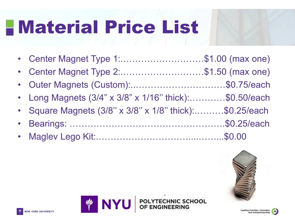 material price list