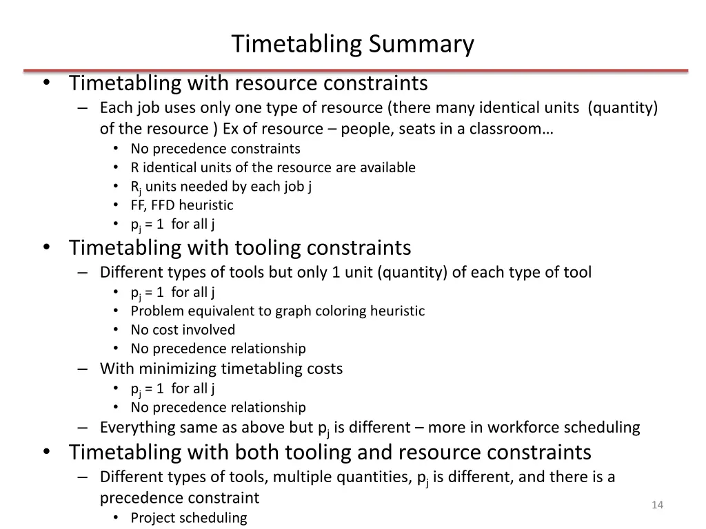 timetabling summary