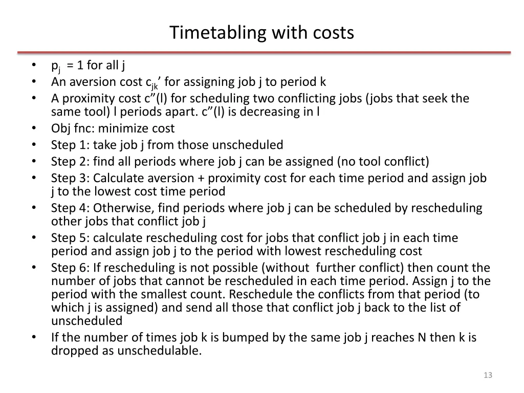 timetabling with costs