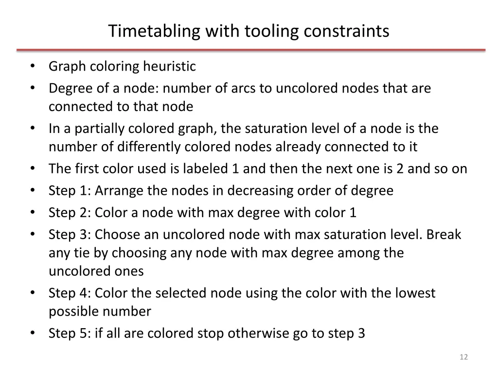 timetabling with tooling constraints