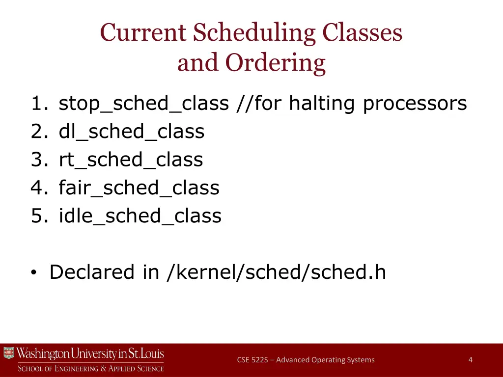 current scheduling classes and ordering