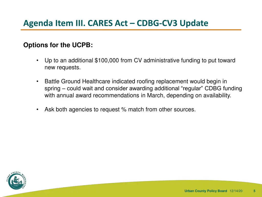 agenda item iii cares act cdbg cv3 update 3