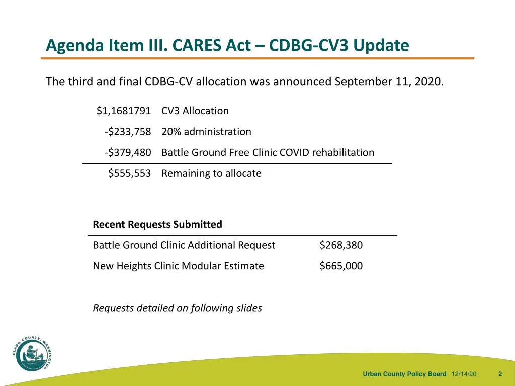 agenda item iii cares act cdbg cv3 update