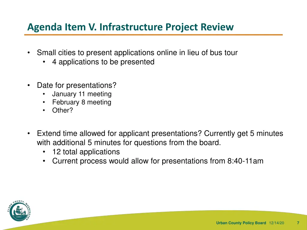 agenda item v infrastructure project review
