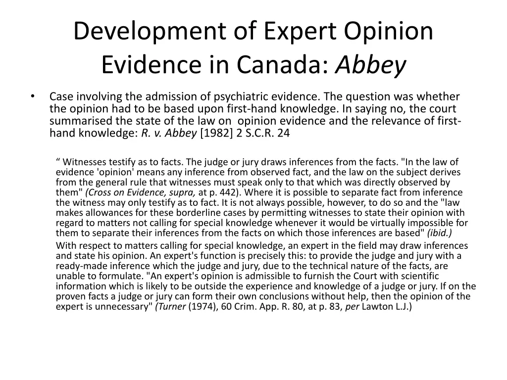 development of expert opinion evidence in canada 1