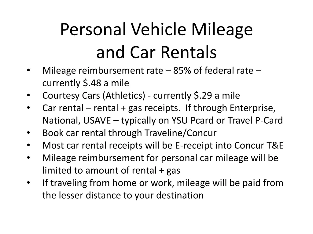 personal vehicle mileage and car rentals mileage