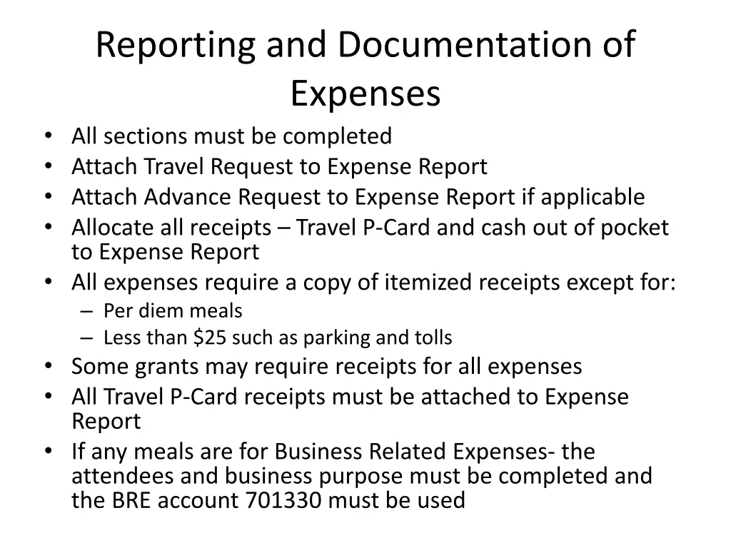 reporting and documentation of expenses