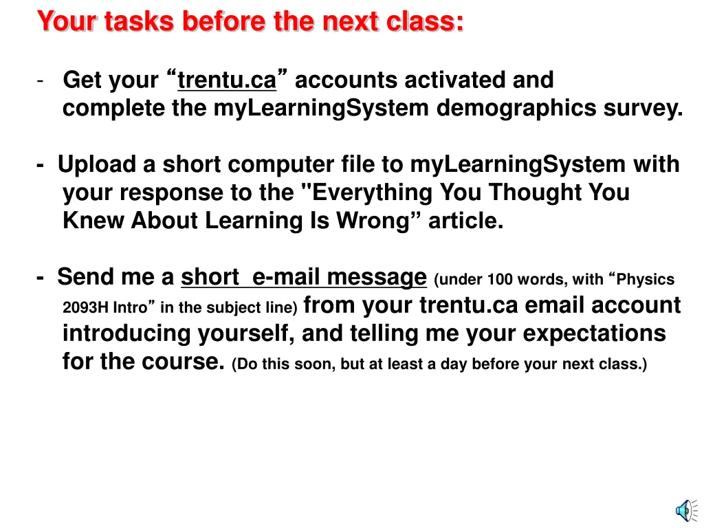 your tasks before the next class 3
