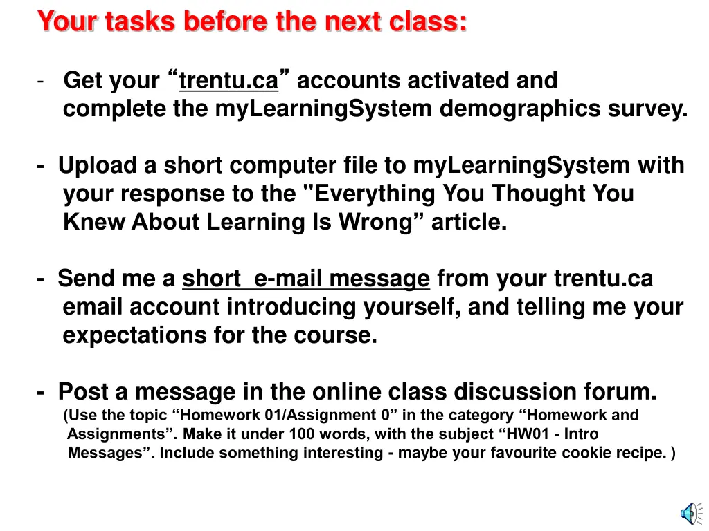 your tasks before the next class 4