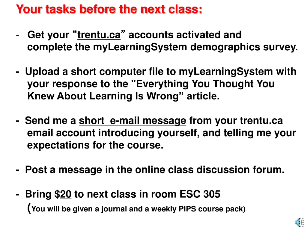 your tasks before the next class 5