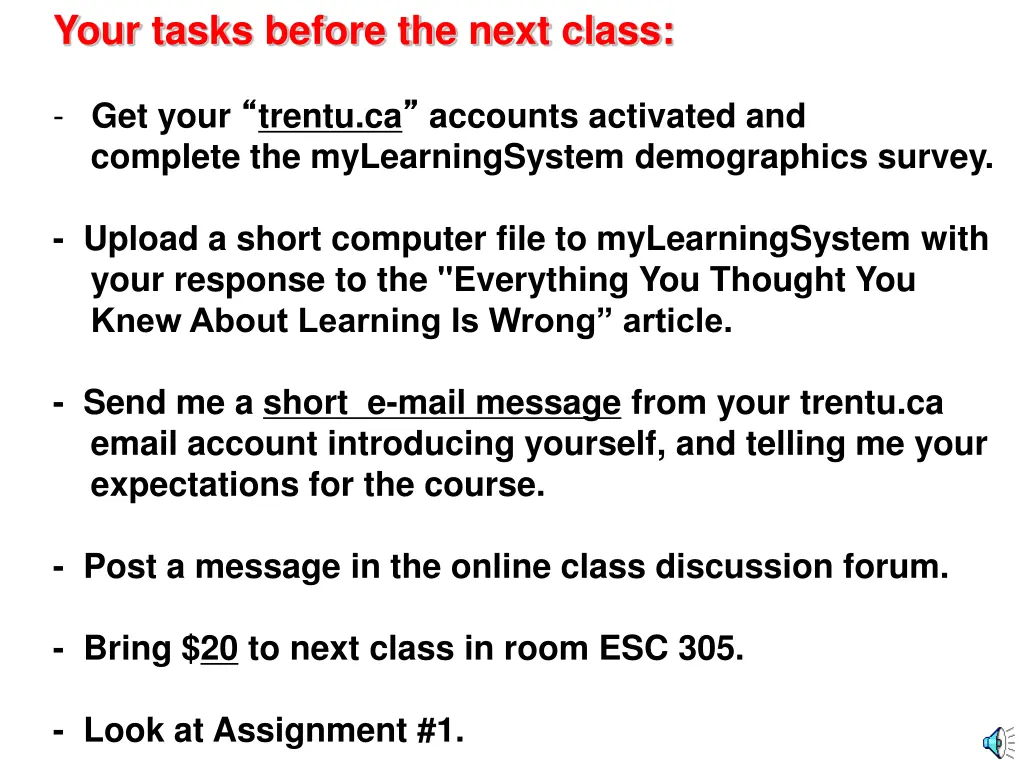 your tasks before the next class 6