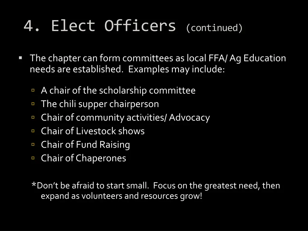 4 elect officers continued