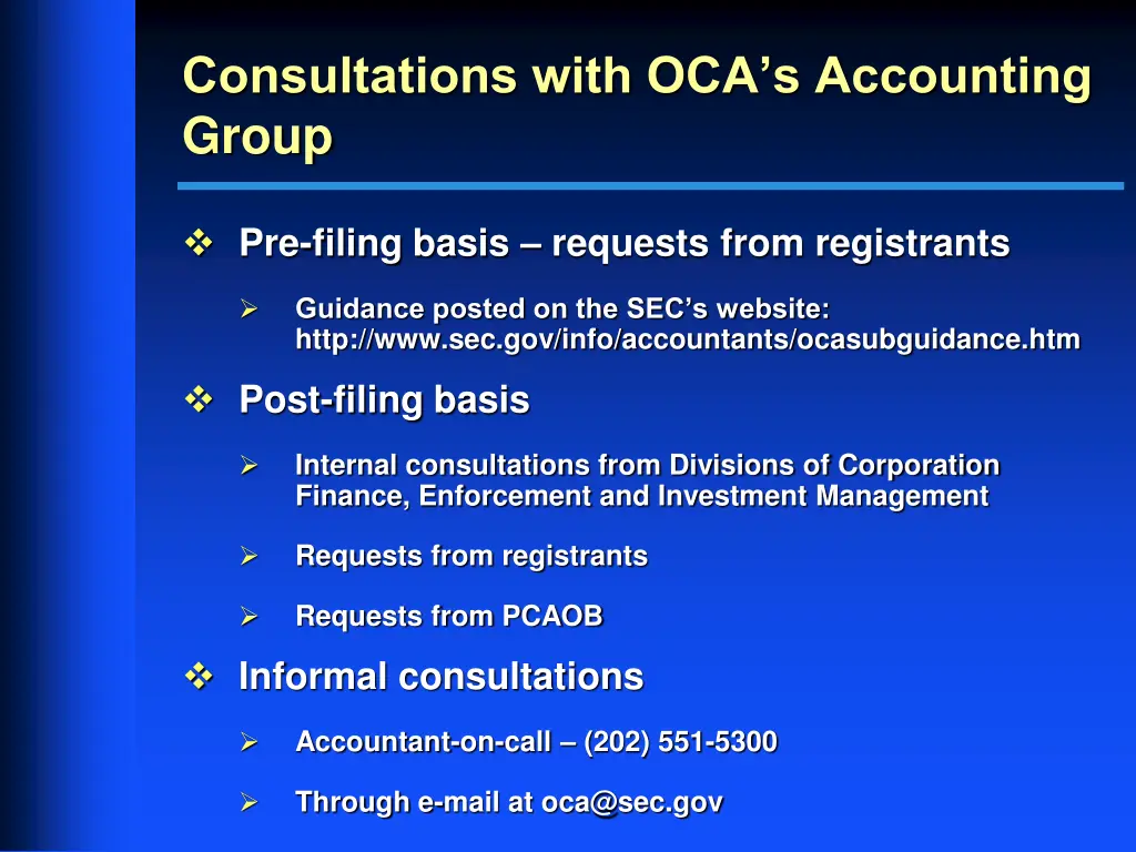 consultations with oca s accounting group