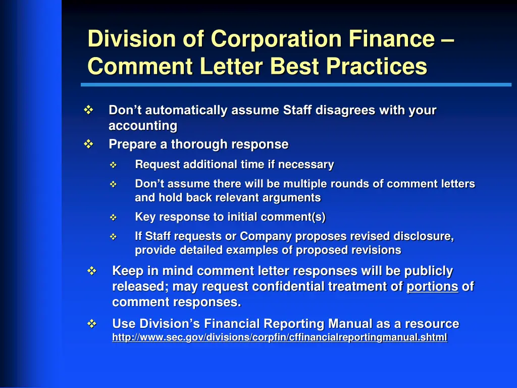 division of corporation finance comment letter
