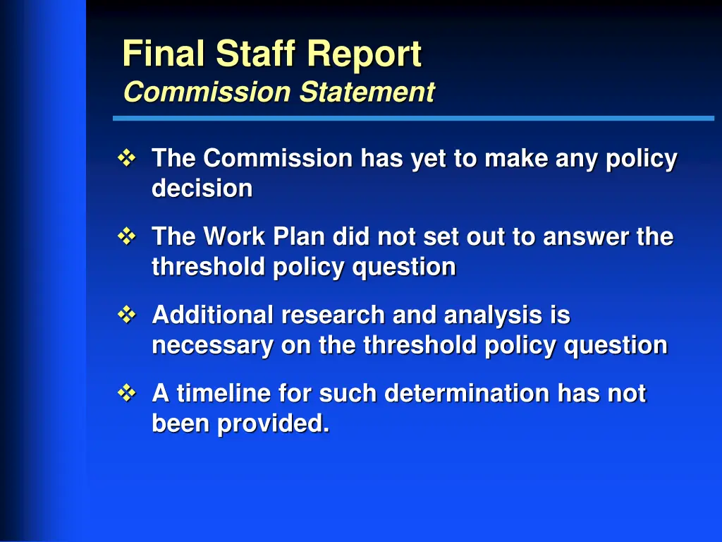 final staff report commission statement