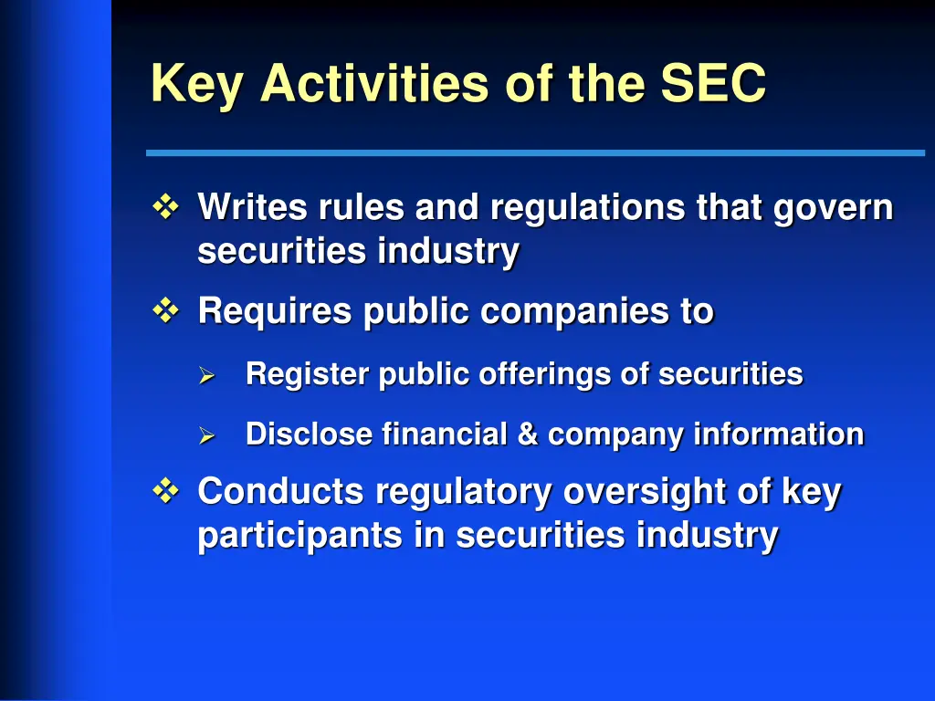 key activities of the sec