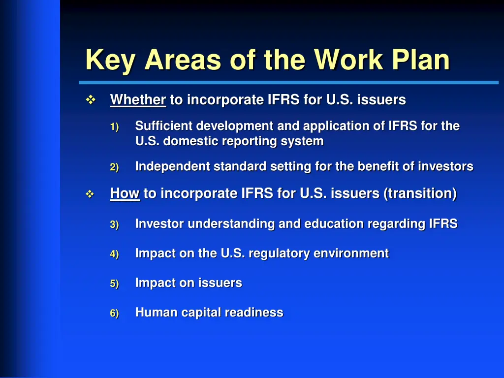 key areas of the work plan
