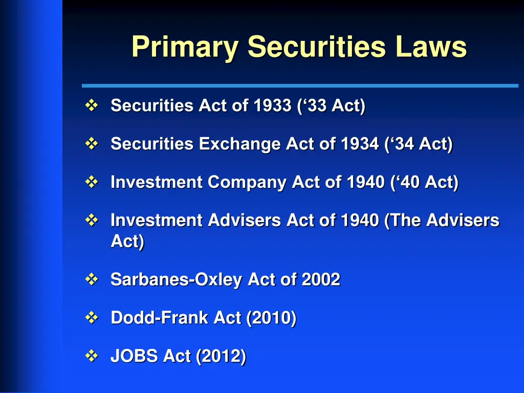primary securities laws