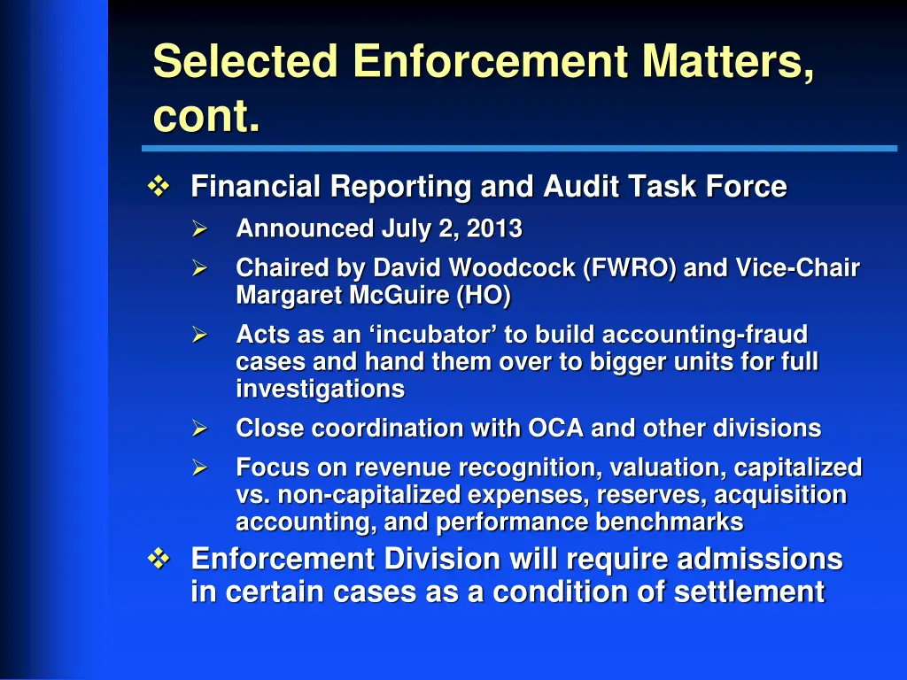 selected enforcement matters cont