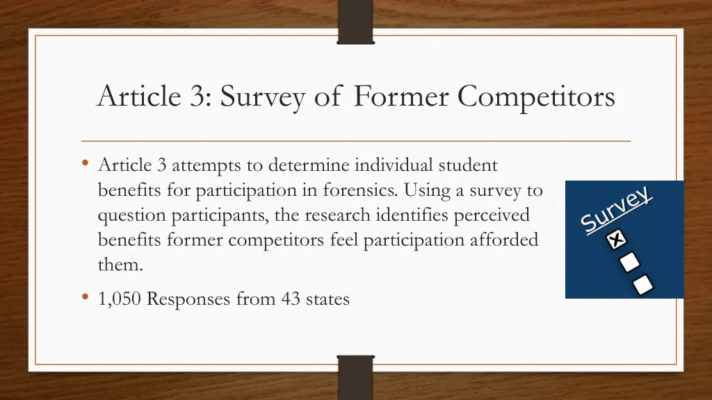 article 3 survey of former competitors