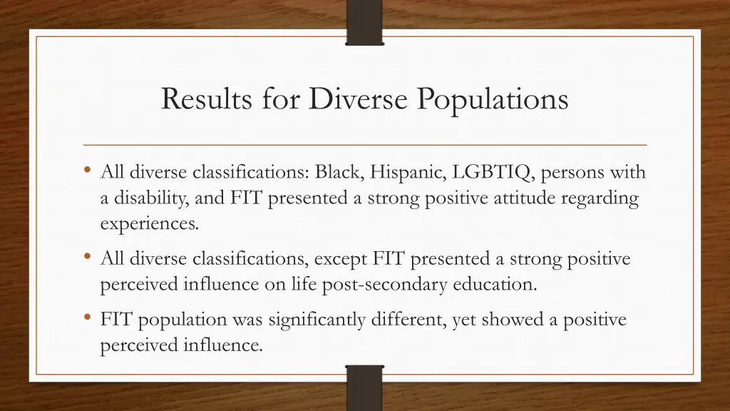 results for diverse populations