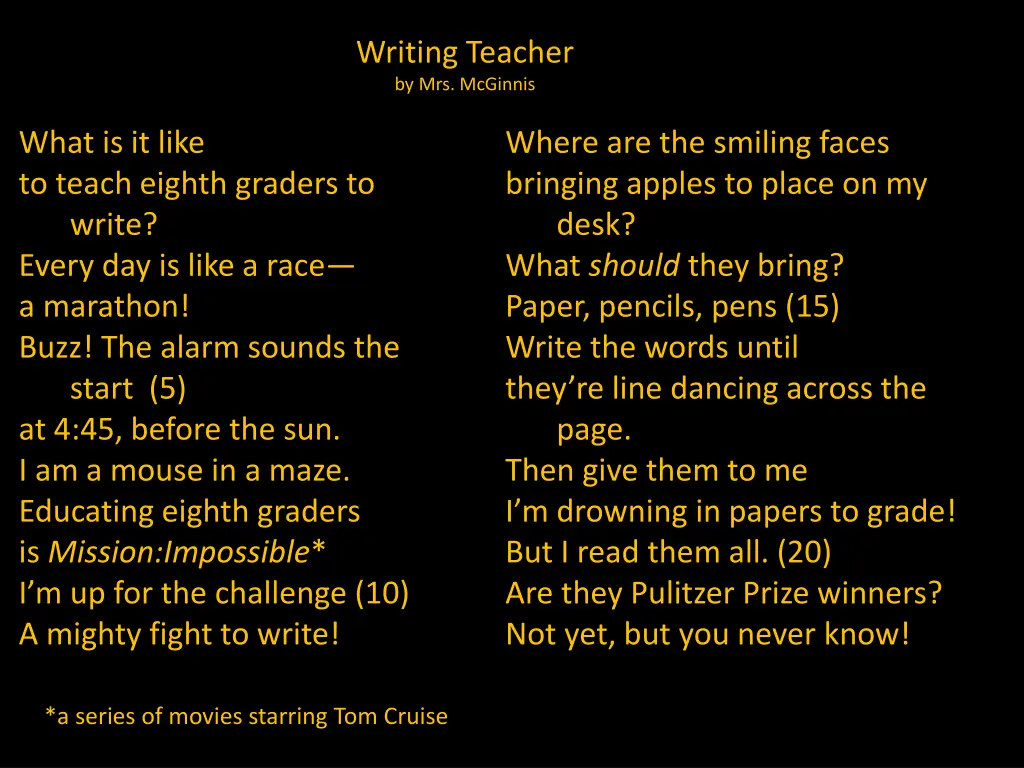 writing teacher by mrs mcginnis