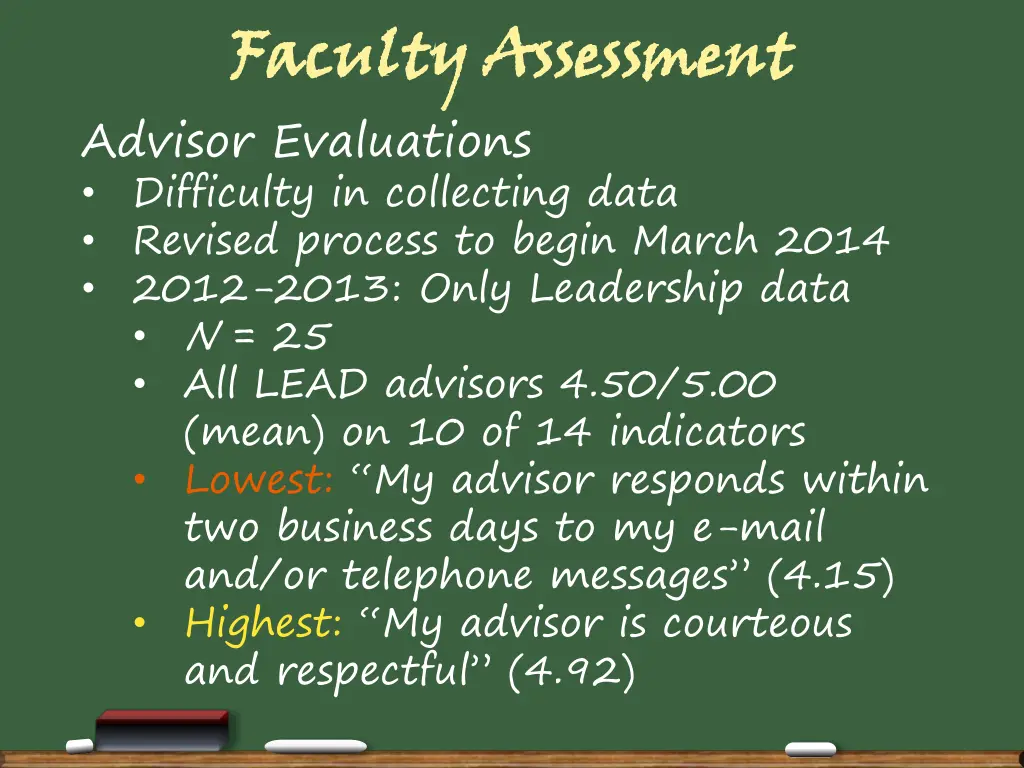 faculty assessment advisor evaluations difficulty
