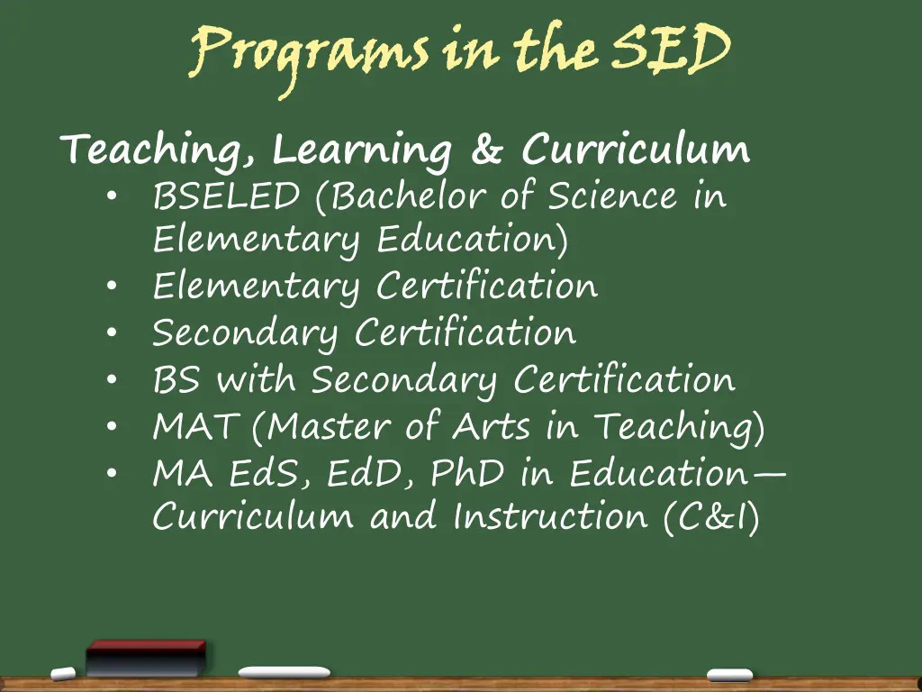 programs in the sed teaching learning curriculum