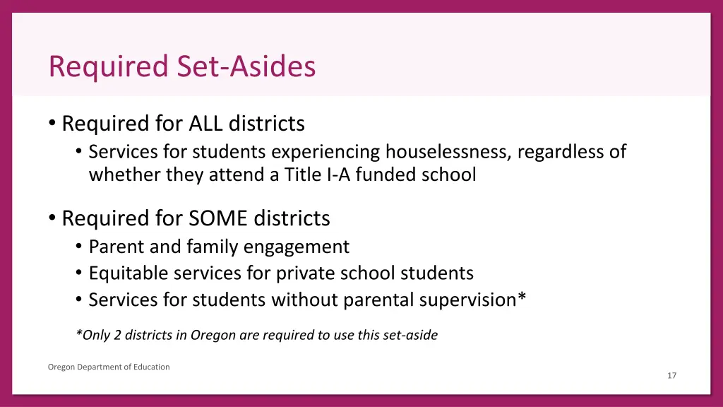 required set asides