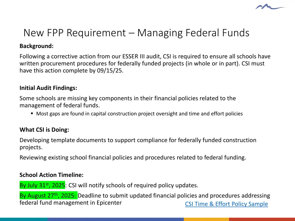 new fpp requirement managing federal funds