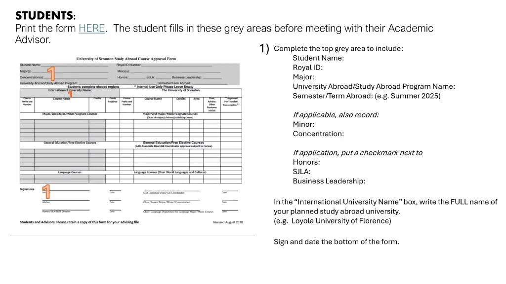 students print the form here the student fills
