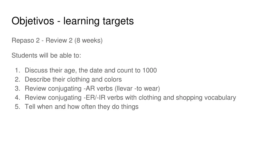 objetivos learning targets 1