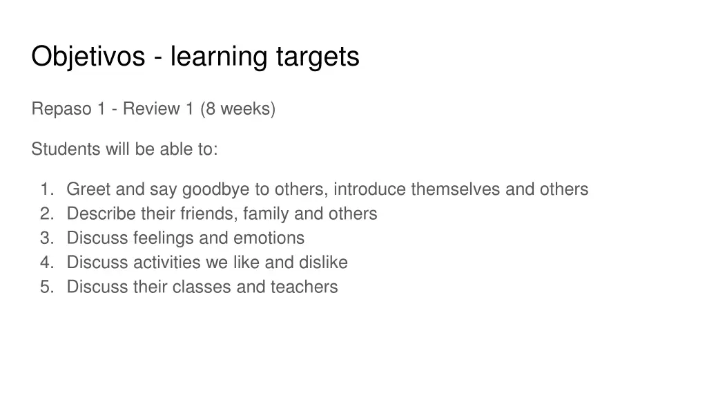 objetivos learning targets